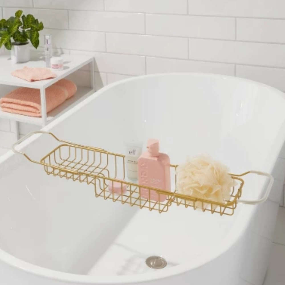 Extendable Wired Bathtub Caddy Brass Finish - Hear Brass
